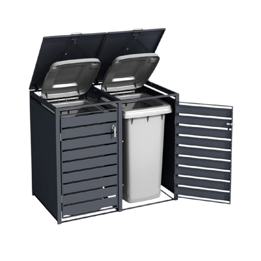 ゴミ収集ボックス 二つの容器用 屋外使用 対候性素材 - 120 x 80 x 100